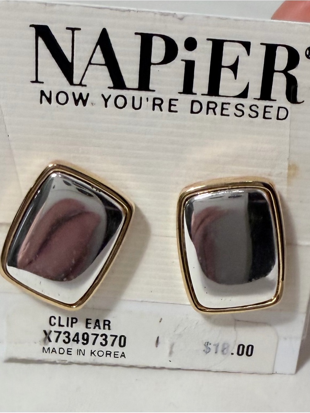 Napier Two-Tone Gold and Silver Square Clip Earrings